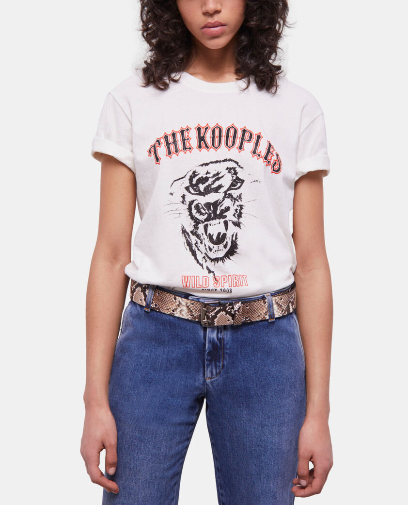 The Kooples MIXED BEIGE-BROWN snakeskin-effect leather belt with square buckle