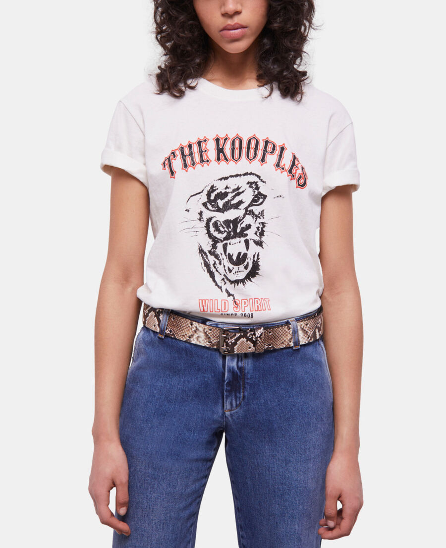 The Kooples MIXED BEIGE-BROWN snakeskin-effect leather belt with square buckle