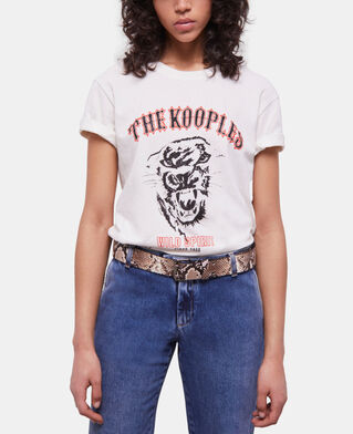 The Kooples MIXED BEIGE-BROWN snakeskin-effect leather belt with square buckle