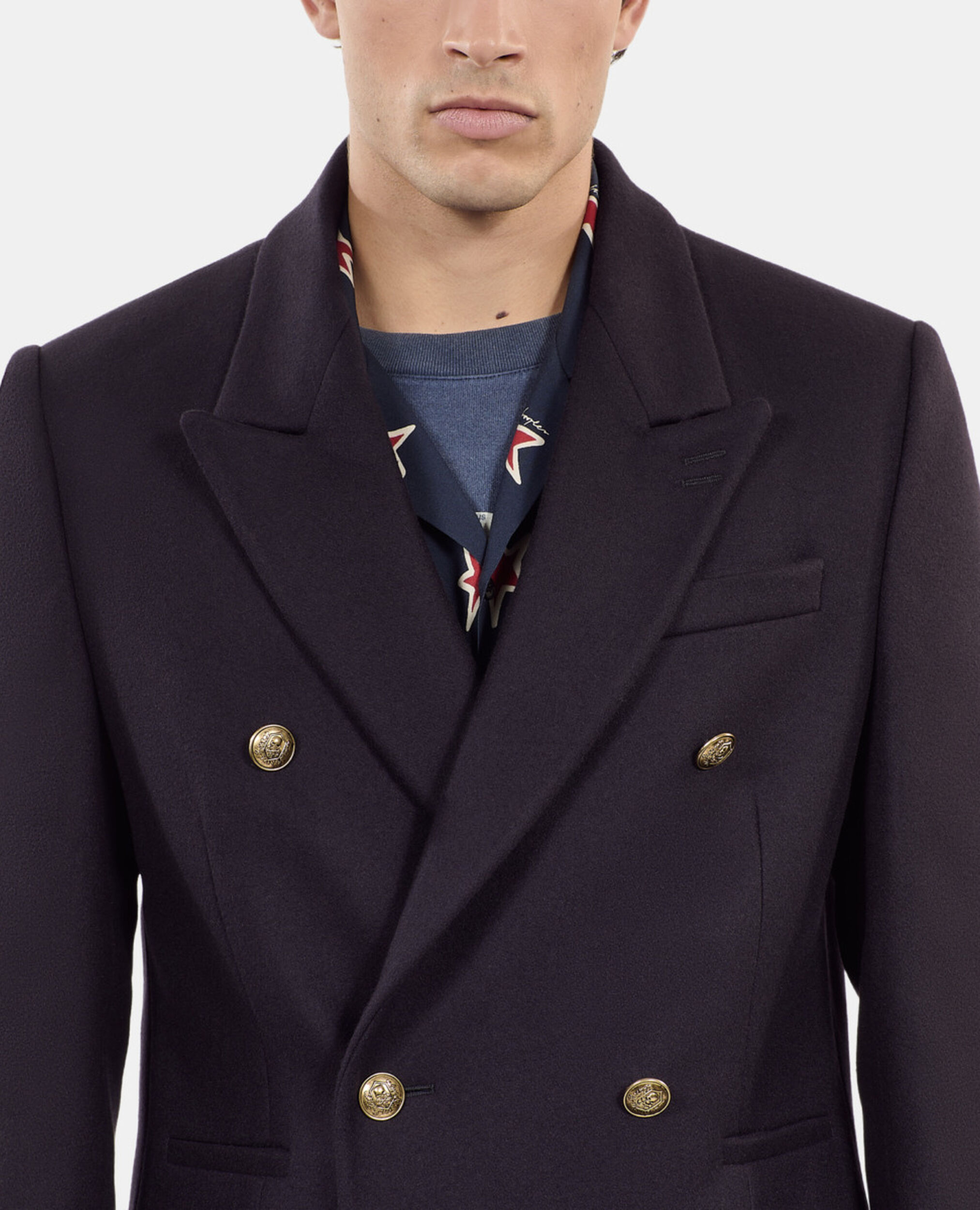 Manteau long en laine mélangée bleu marine, NAVY, hi-res image number null