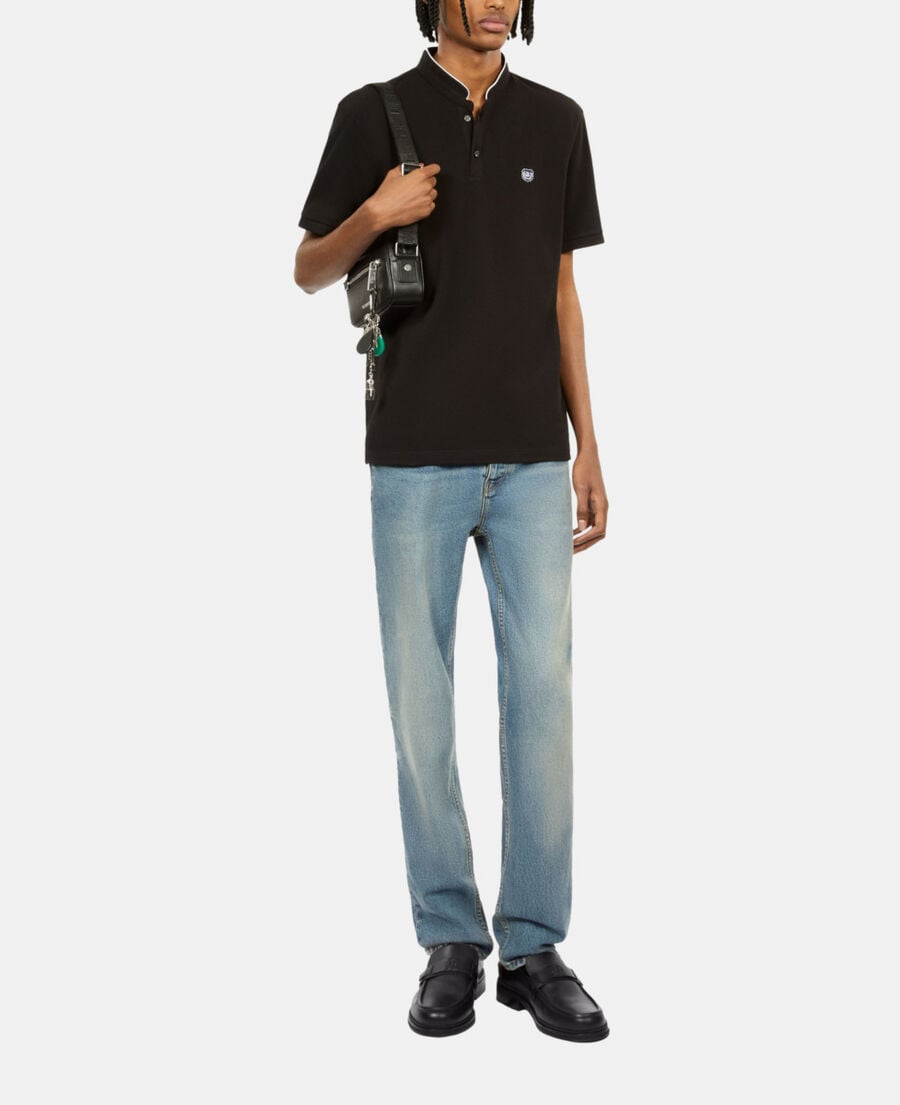 The Kooples H BLACK / WHITE black pique cotton polo t-shirt