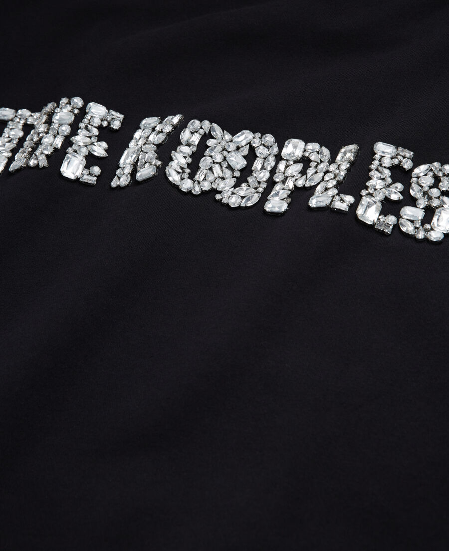 sweatshirt logo strass noir