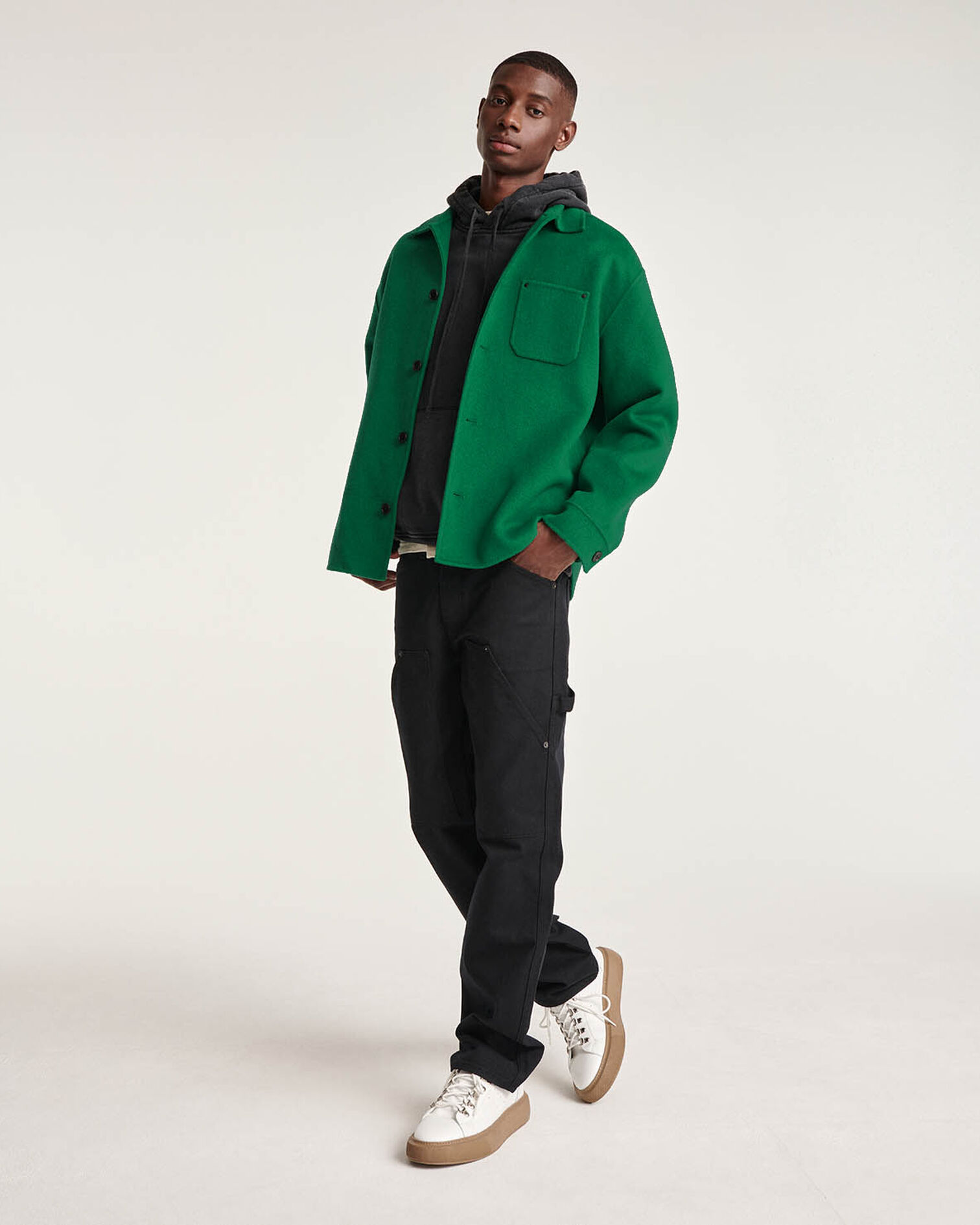 Chemise laine vert coupe droite, GREEN, hi-res image number null