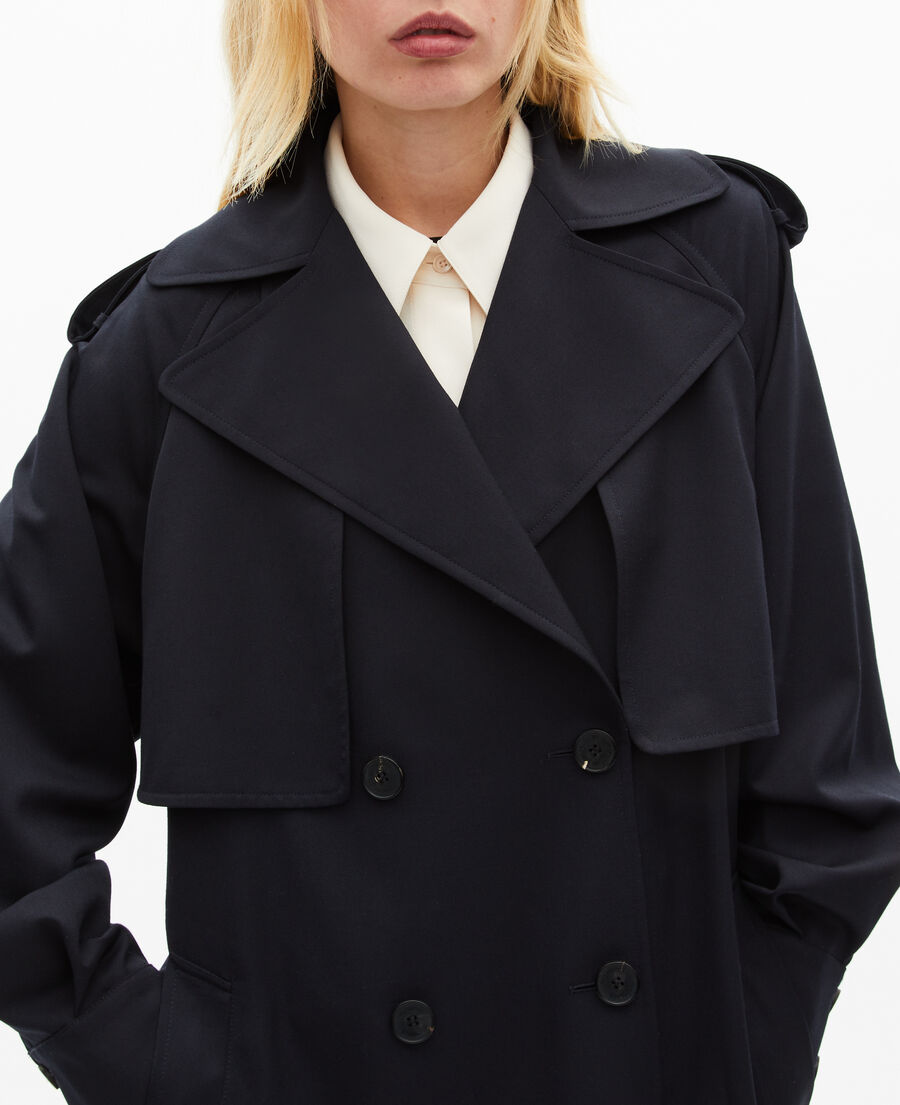 The Kooples WOMEN NAVY fluid trench coat in navy wool blend