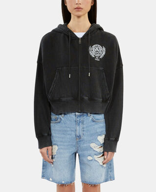 The Kooples MUJER BLACK WASHED sudadera blason negra capucha