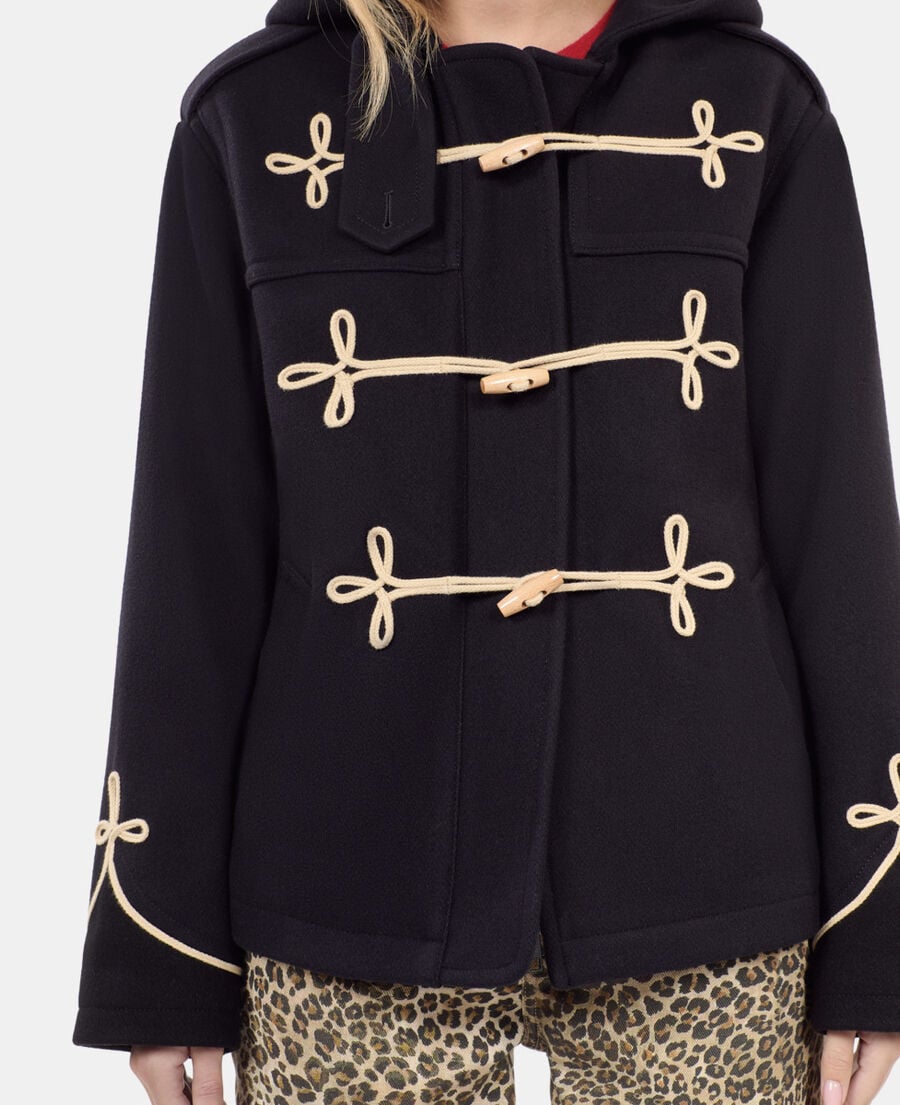 The Kooples FEMME NAVY caban court à capuche bleu marine