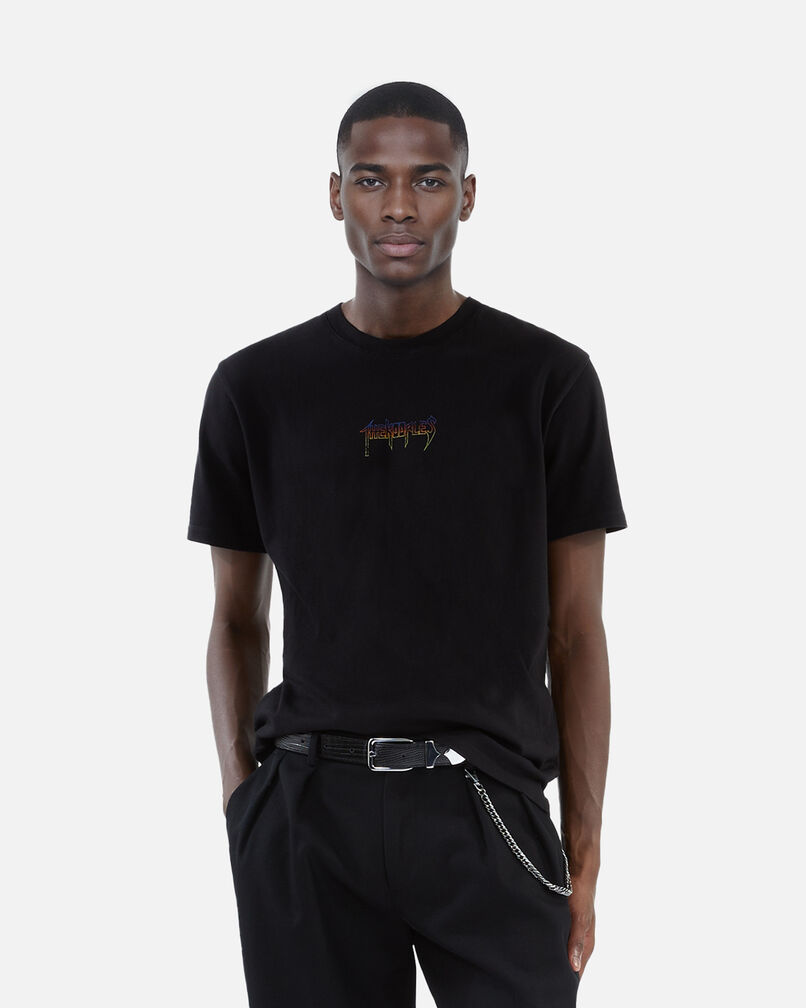 The Kooples HERREN BLACK WASHED schwarzes t-shirt mit siebdruck