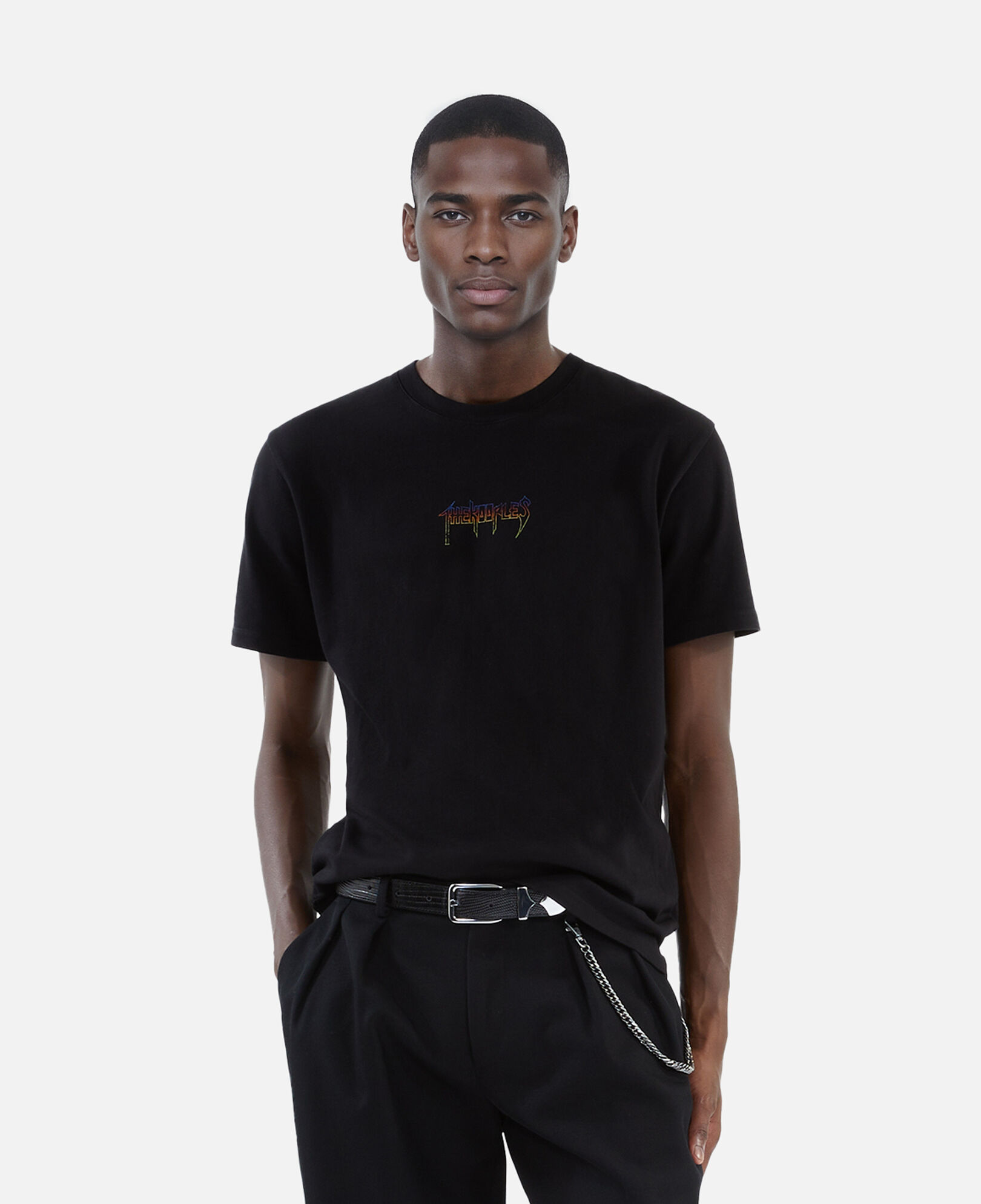 The Kooples MEN BLACK WASHED black screen print t-shirt