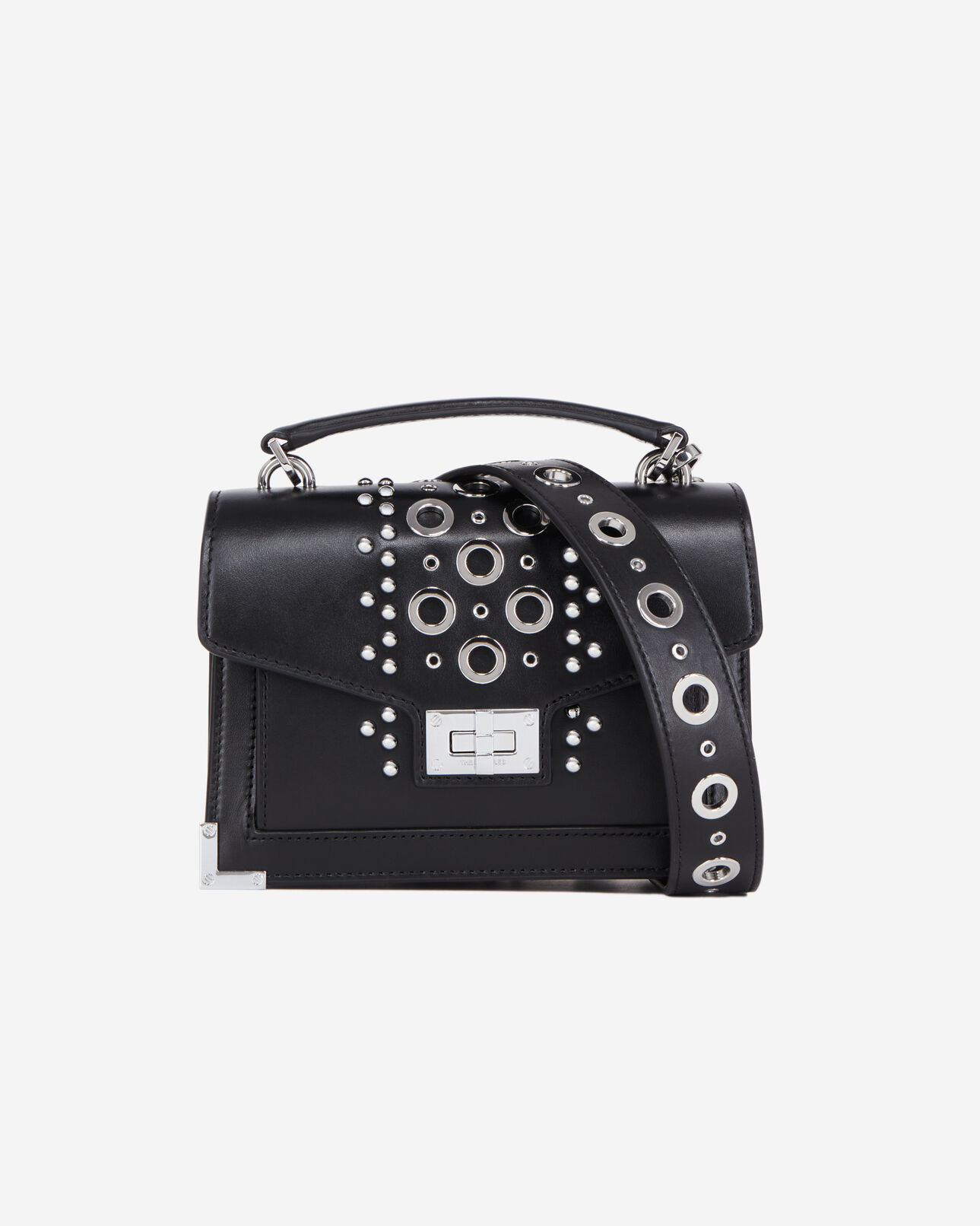 The Kooples WOMEN BLACK small emily bag in black leather with studs and eyelets