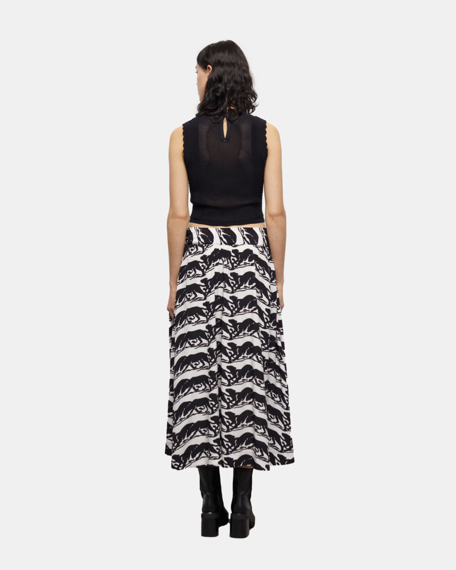 Long printed skirt, BLACK / WHITE, hi-res image number null