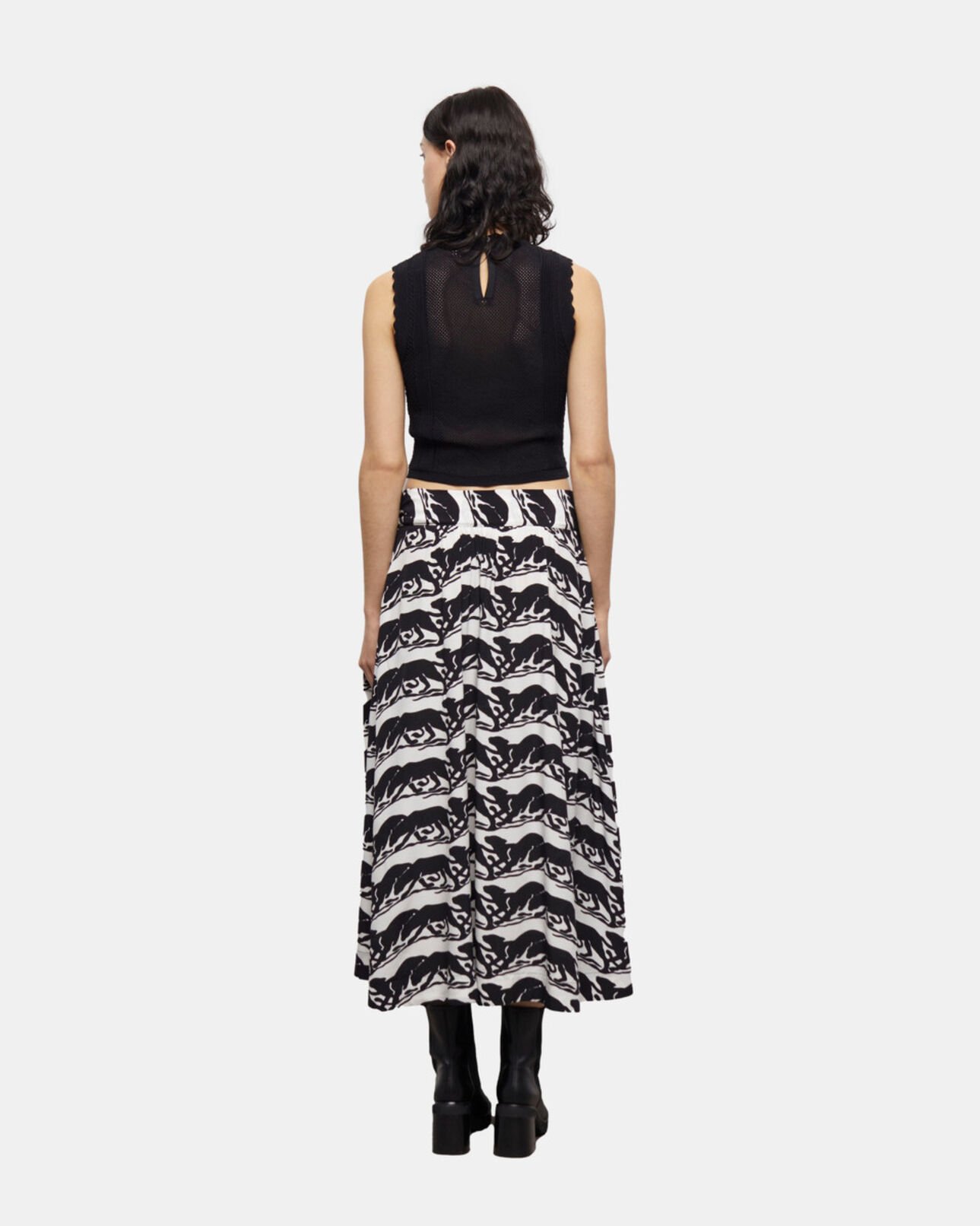 The Kooples WOMEN BLACK / WHITE long printed skirt