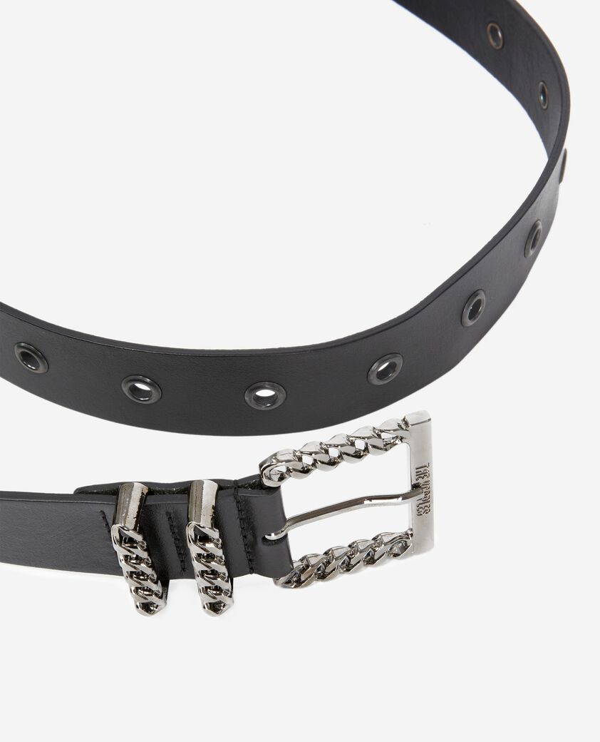 The Kooples WOMEN BLACK leather belt with black chain buckle