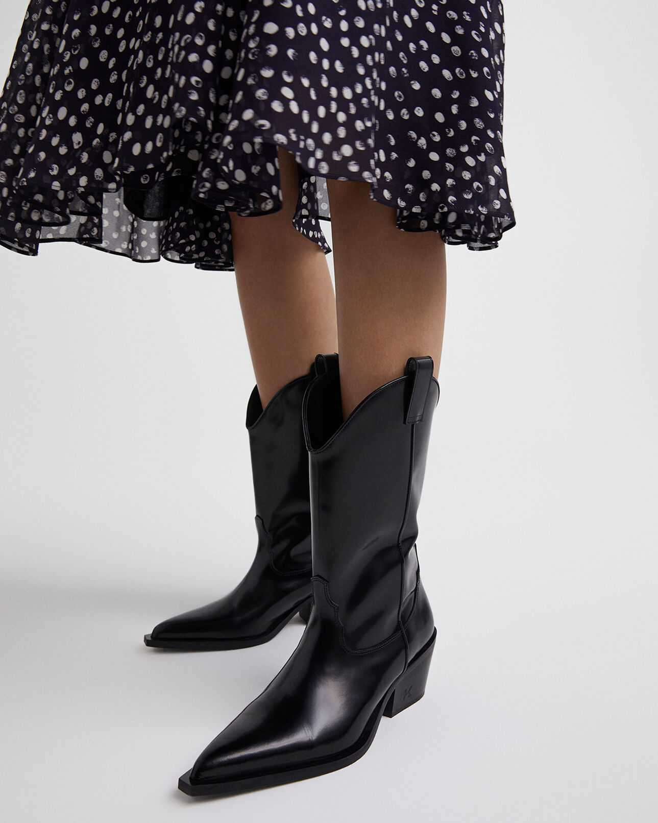 The Kooples MUJER BLACK botines piel tacón charol estilo western