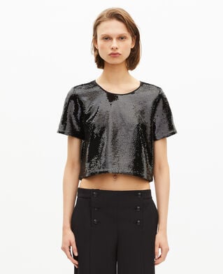 The Kooples FEMME BLACK top en sequins noir