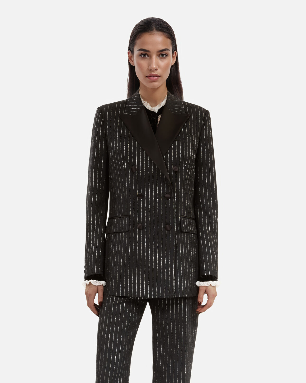 The Kooples DAMEN BLACK gestreifte schneiderjacke schwarz