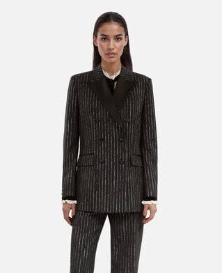 The Kooples WOMEN BLACK black pinstripe suit jacket