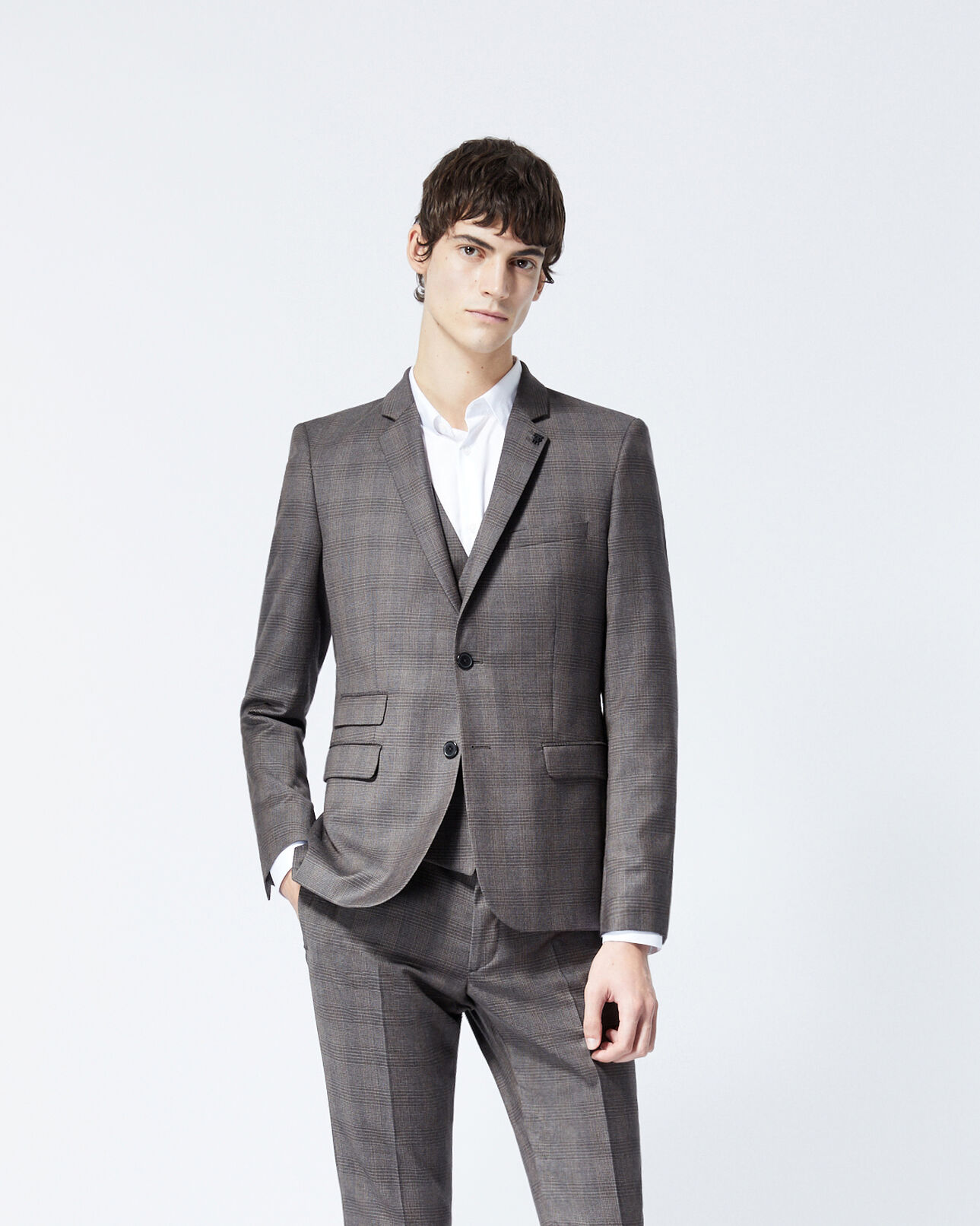 The Kooples HOMME DARK GREY veste laine grise à carreaux
