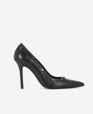 The Kooples WOMEN BLACK black leather studded heeled pumps