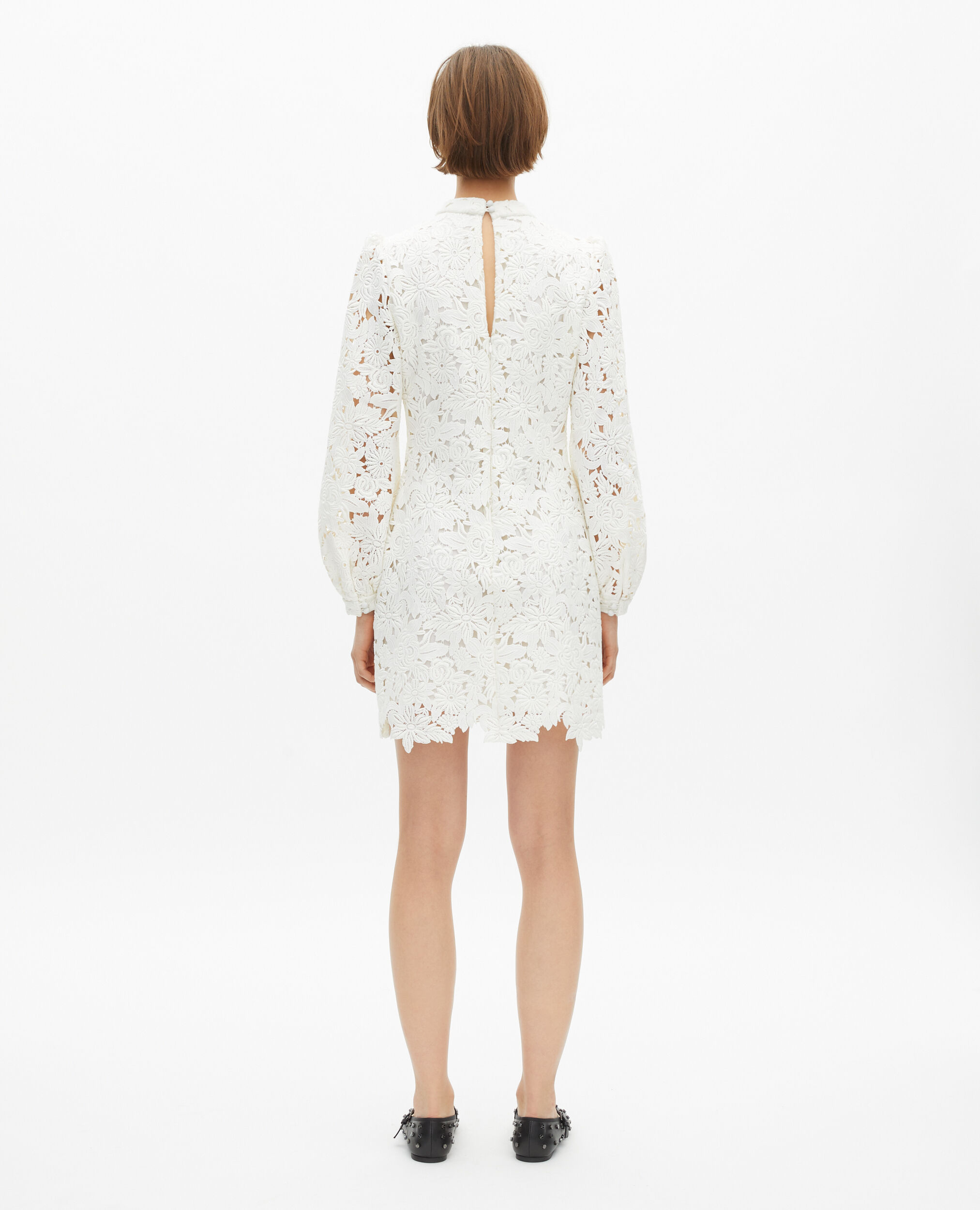 Short dress in ecru floral lace, ECRU, hi-res image number null