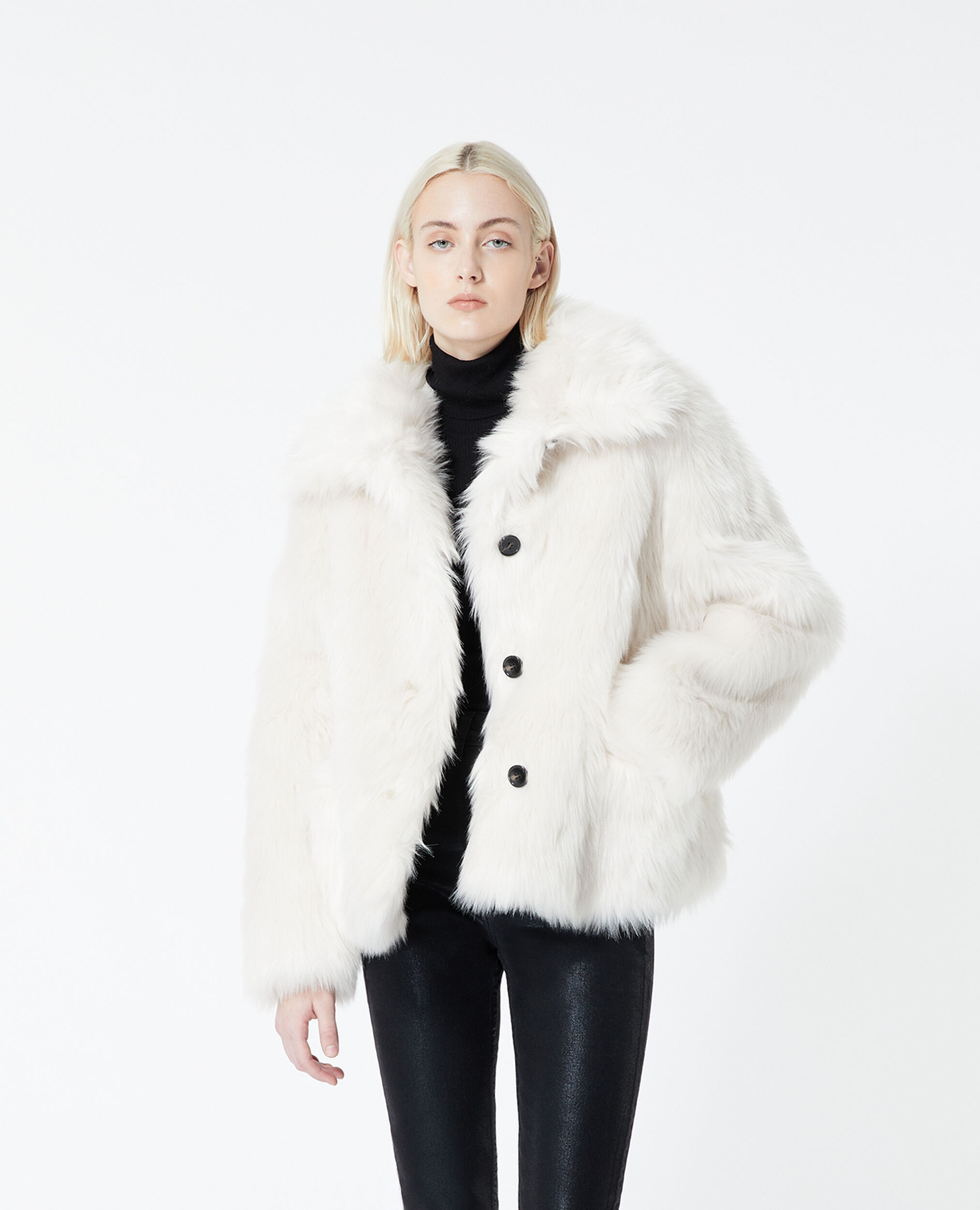 Buttoned ecru faux fur coat, ECRU, hi-res image number null