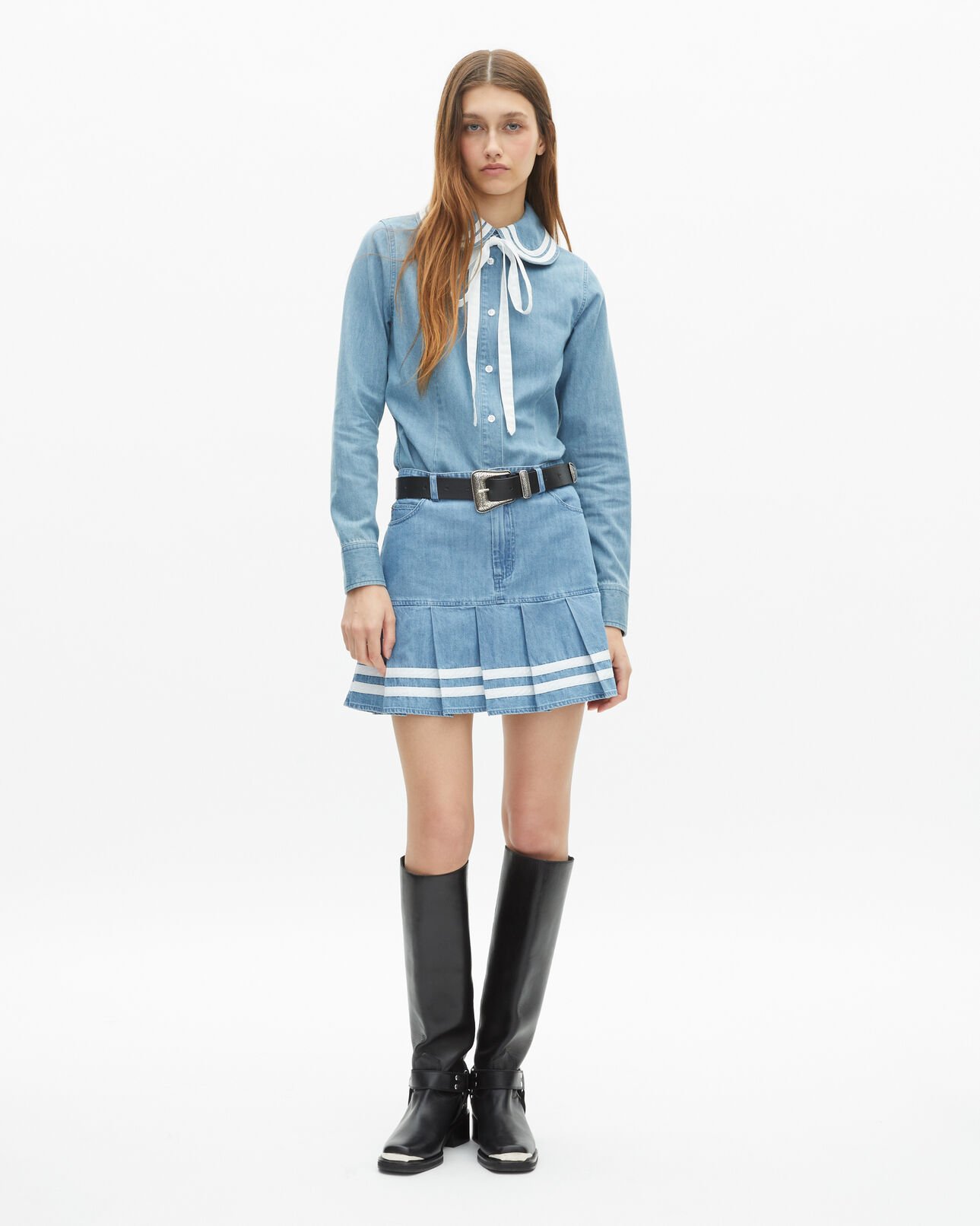 The Kooples FEMME BABY BLUE jupe courte plissée en denim