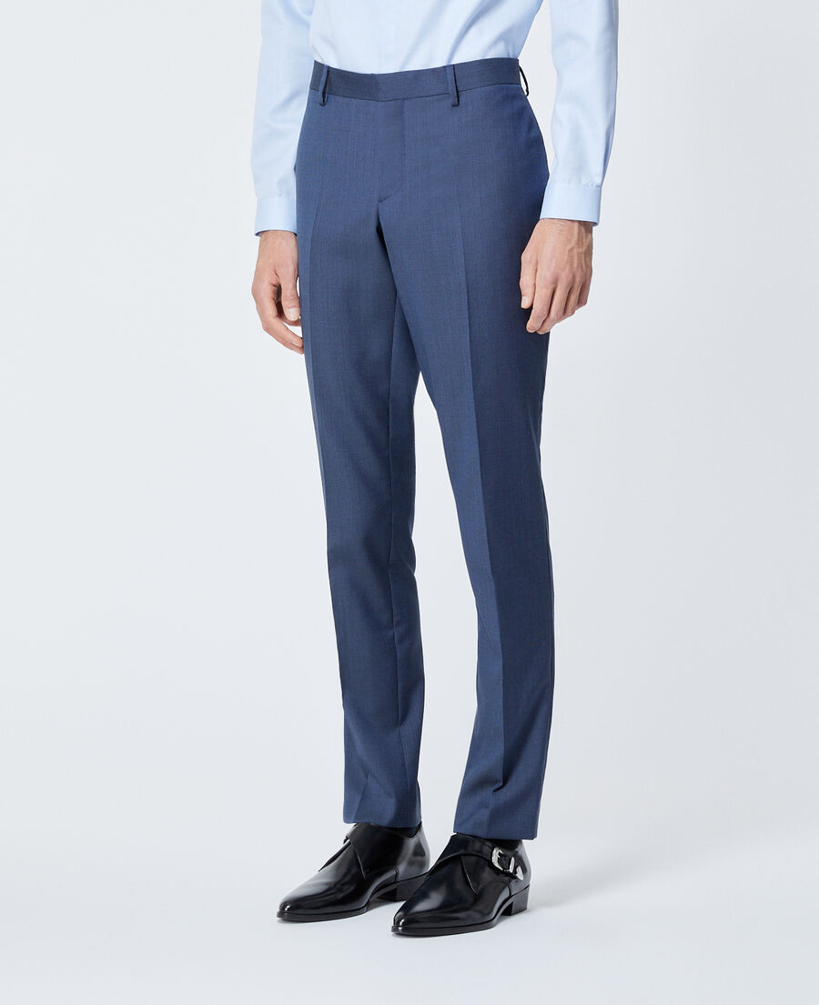 textured wool blue suit trousers