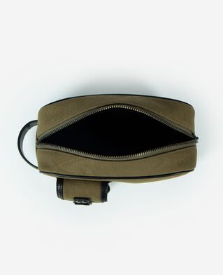 The Kooples MEN KAKI khaki canvas and leather clutch bag