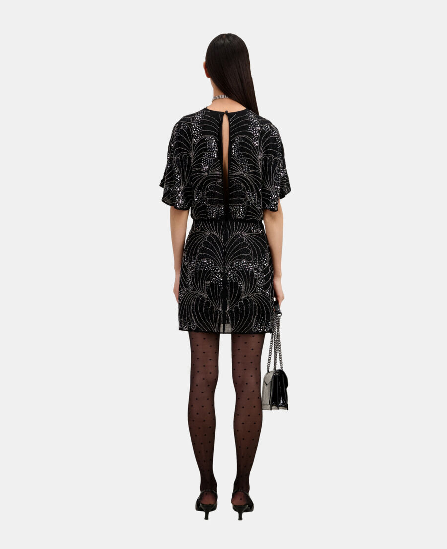 The Kooples WOMEN BLACK short black dress with sequins and beads