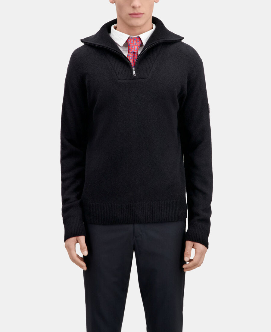 The Kooples HOMME BLACK pull en laine m&eacute;lang&eacute;e avec zip noir