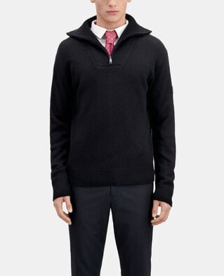 The Kooples HOMME BLACK pull en laine m&eacute;lang&eacute;e avec zip noir