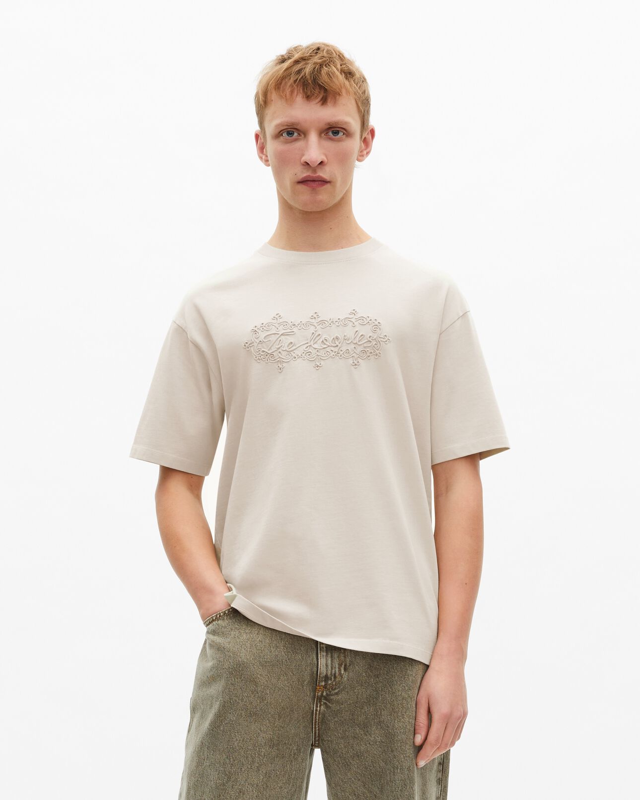 The Kooples HOMBRE BEIGE GREY camiseta logotipo bordado beige