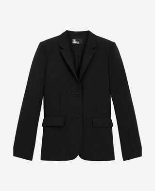 The Kooples DAMEN BLACK kost&uuml;mjacke aus schwarzem krepp, strukturierter schnitt