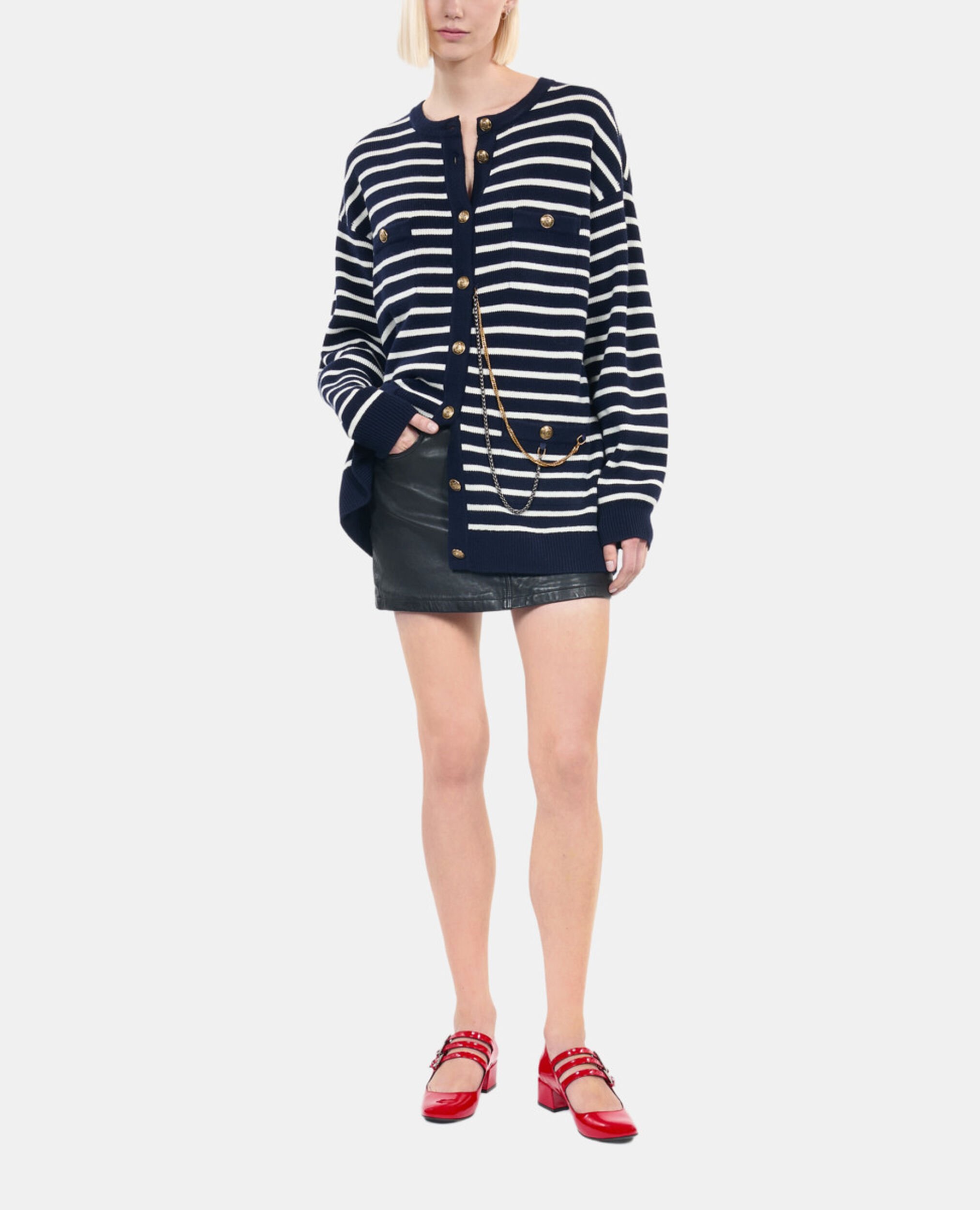 Strickjacke aus Wolle mit Streifen, WHITE / BLUE, hi-res image number null