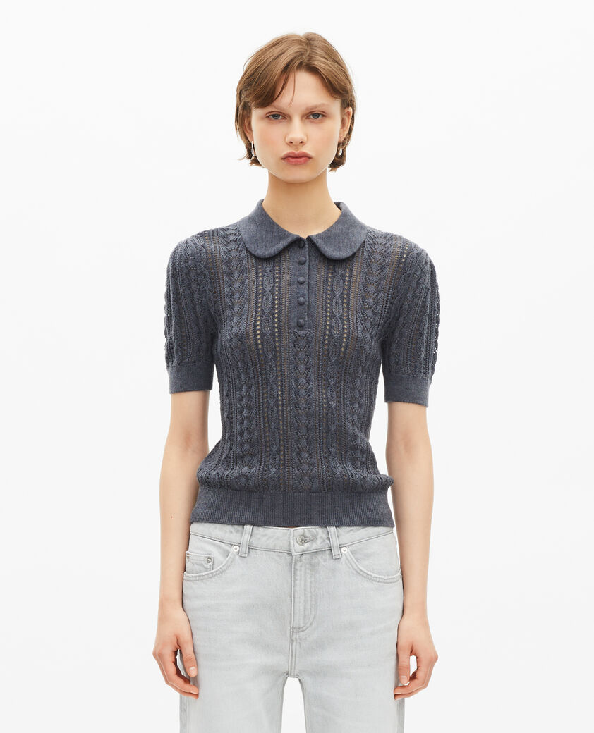 The Kooples FEMME ANTHRACITE pull manches courtes en laine m&eacute;rinos gris