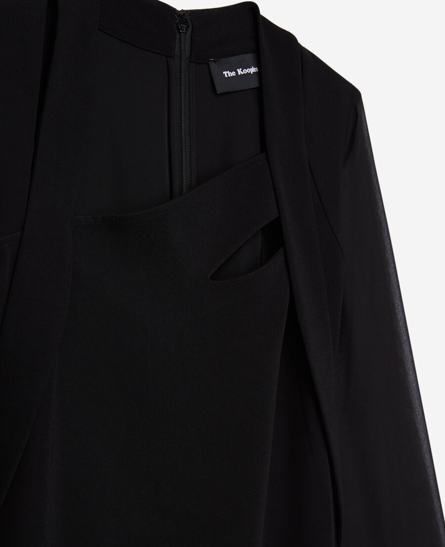 long-sleeved black dress with split