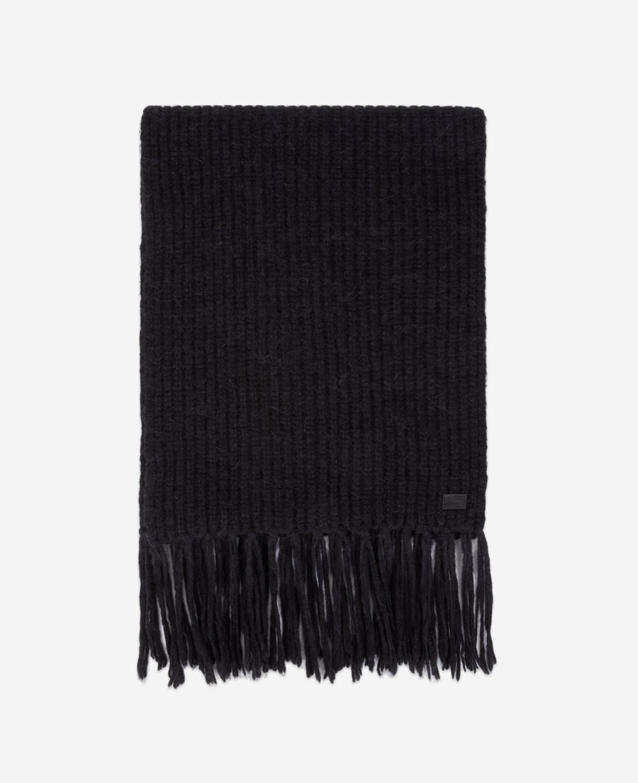 The Kooples WOMEN BLACK black ribbed wool-blend scarf