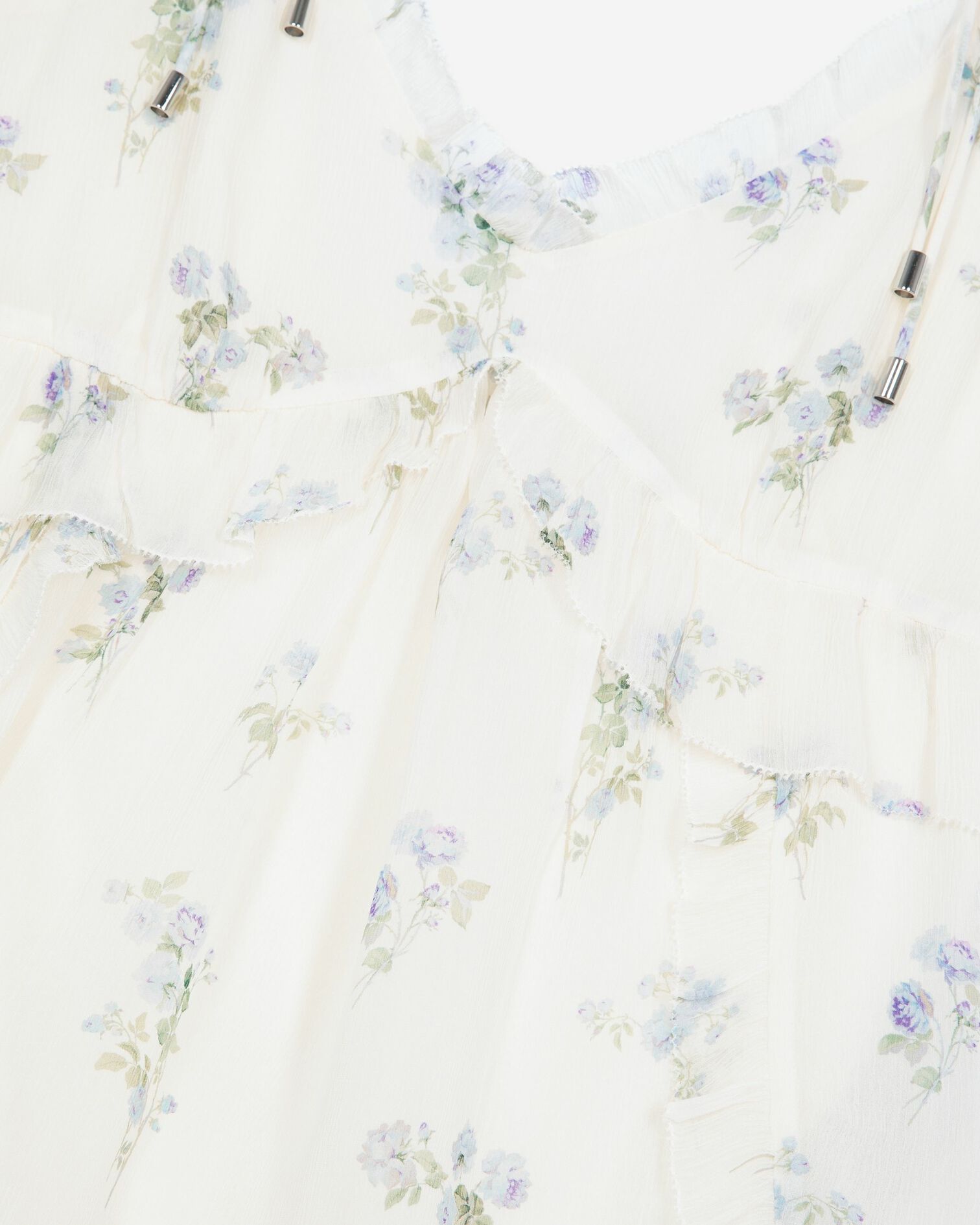 White floral ruffle top, WHITE / SKY BLUE, hi-res image number null