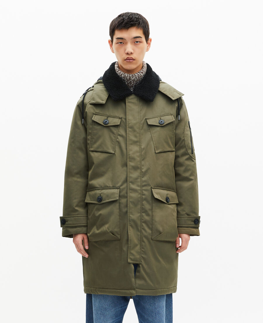 The Kooples MEN KAKI water-repellent parka with khaki sherpa collar