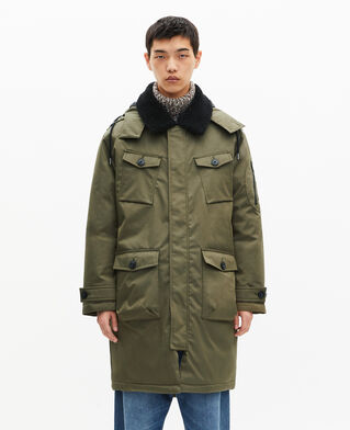 The Kooples MEN KAKI water-repellent parka with khaki sherpa collar