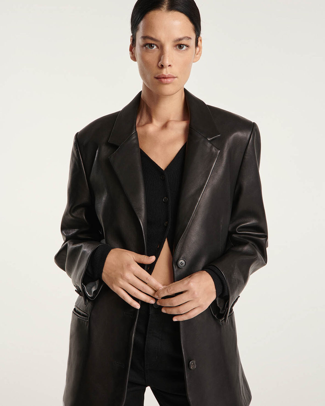 The Kooples DAMEN BLACK lederjacke schwarz locker jackenstil