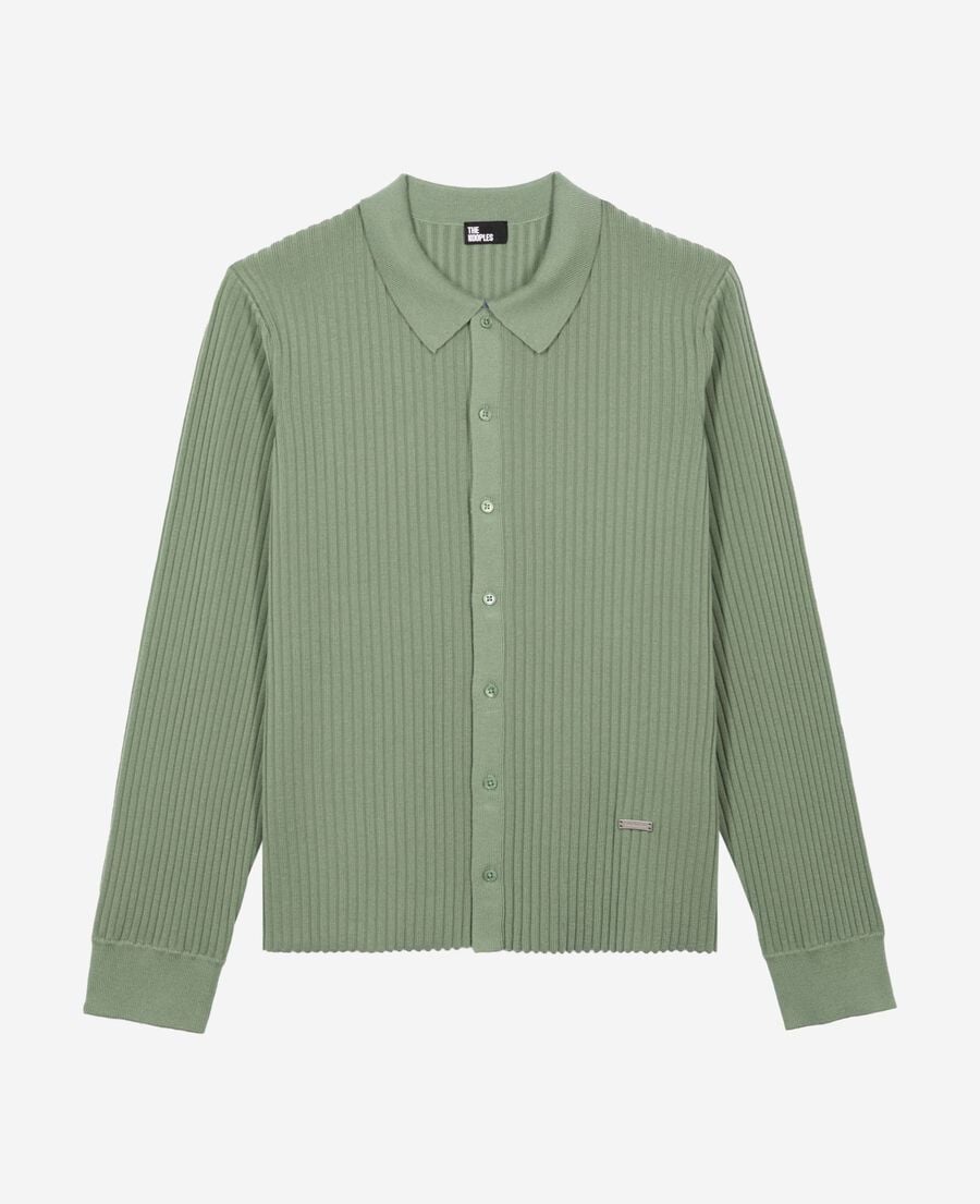 The Kooples HOMME LICHEN cardigan &agrave; c&ocirc;tes vert amande