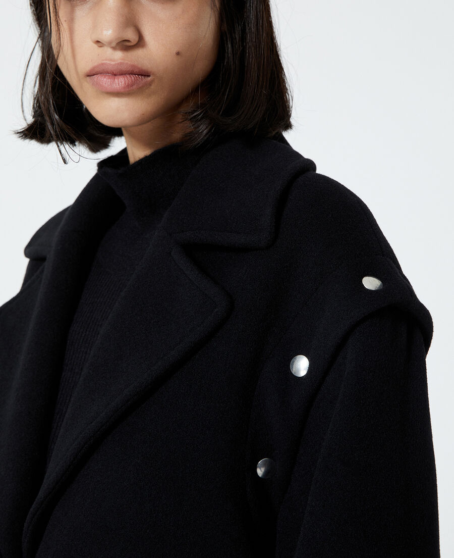 Long black wool coat with press studs | The Kooples