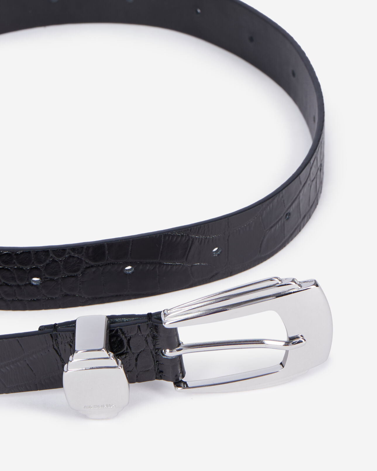 The Kooples DAMEN BLACK schwarzer ledergürtel in krokodiloptik