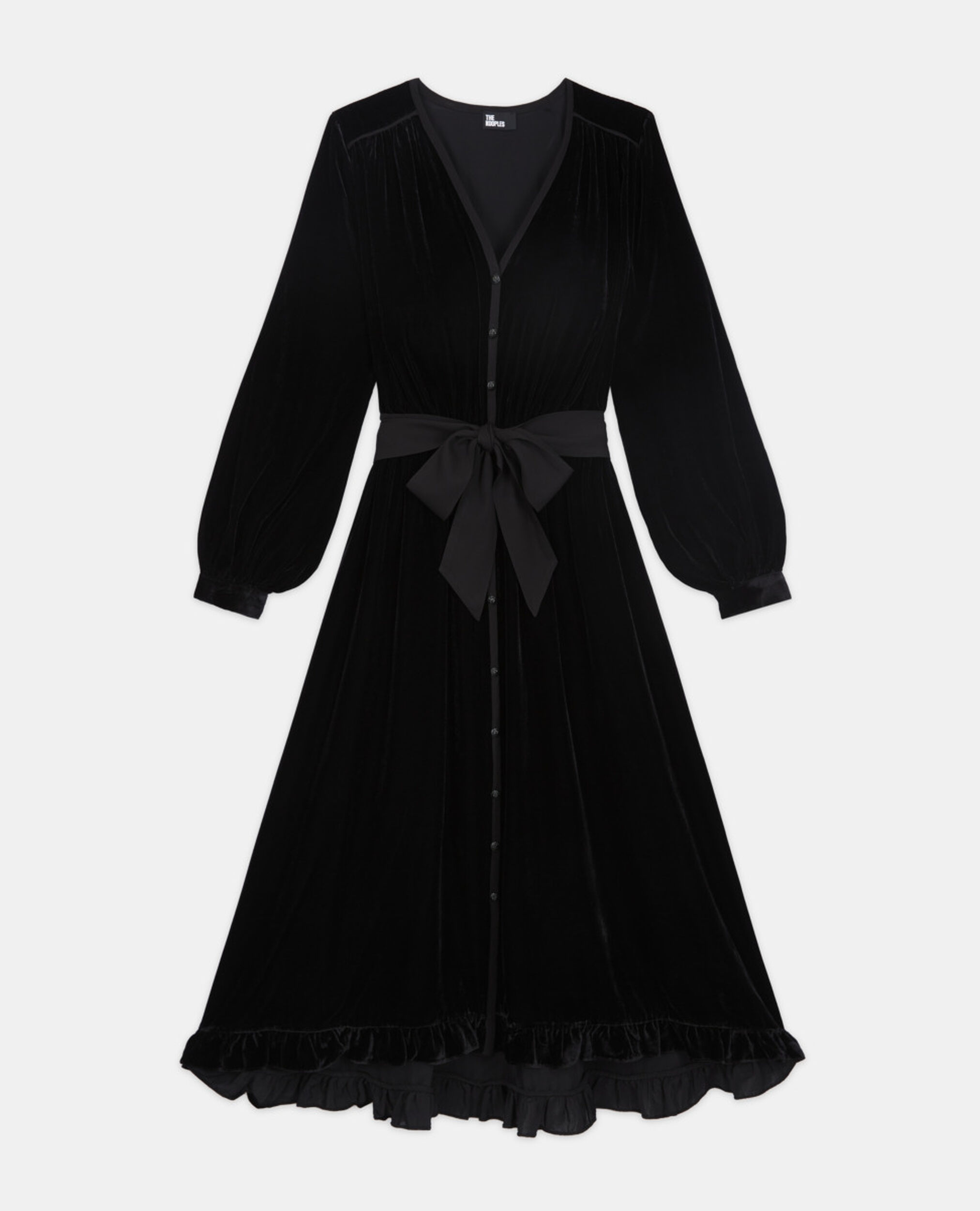 Langes Kleid aus schwarzem Velours, BLACK, hi-res image number null