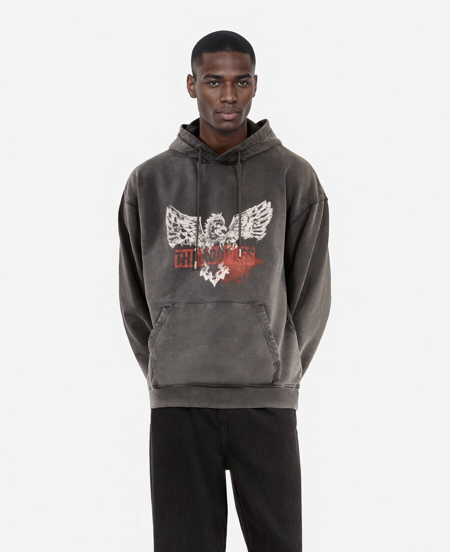The Kooples H BLACK black screen-printed hooded sweatshirt 