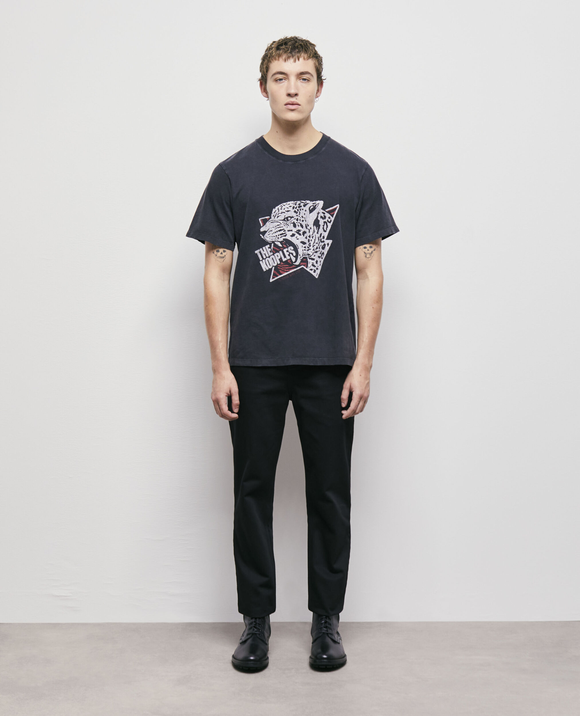 Men's tiger screen print t-shirt, BLACK WASHED, hi-res image number null