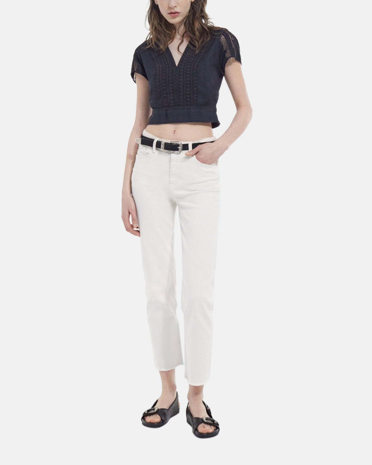 The Kooples FEMME BLACK top ajusté noir coton manches courtes
