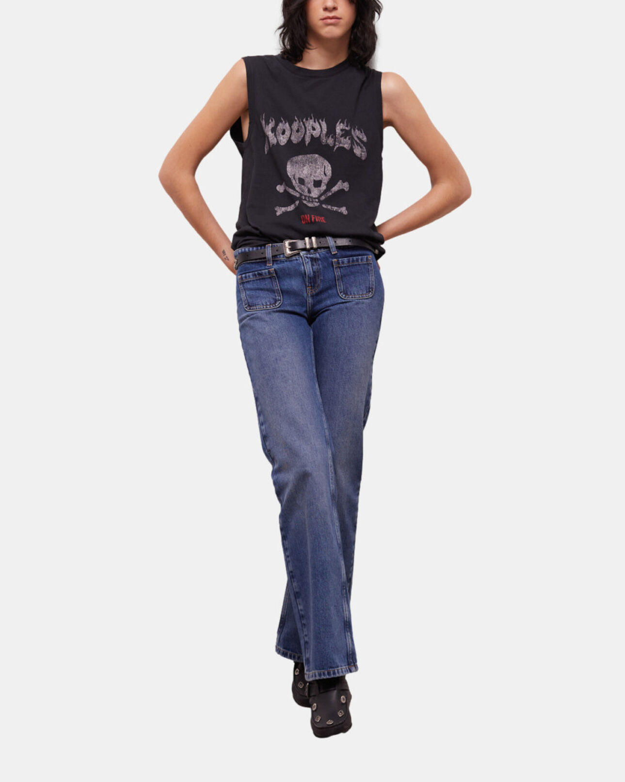 The Kooples WOMEN BLACK WASHED women's black screen print t-shirt