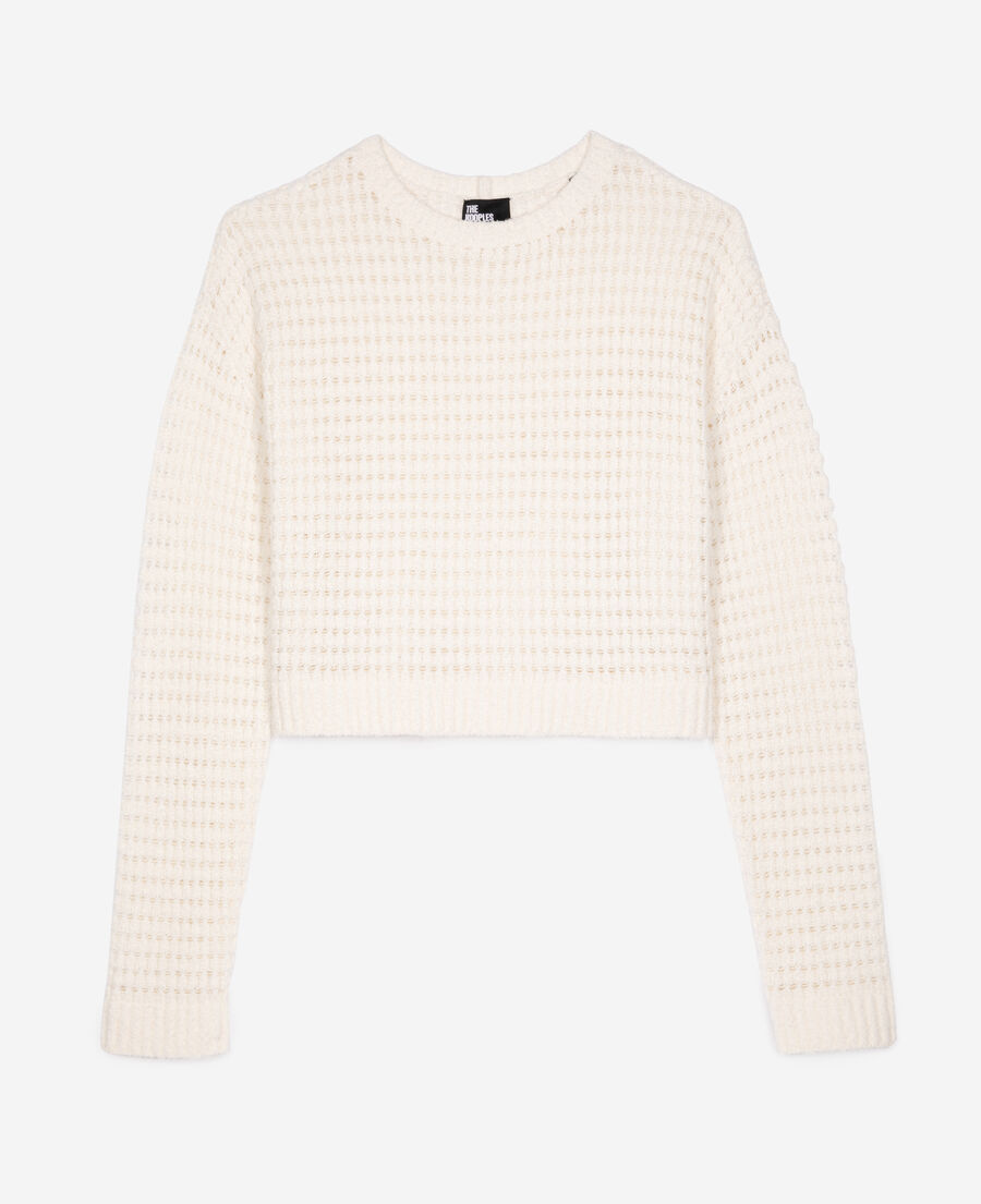 The Kooples WOMEN ECRU openwork short sweater in ecru cotton blend