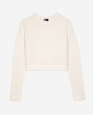 The Kooples WOMEN ECRU openwork short sweater in ecru cotton blend